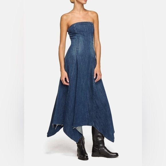 EB Denim Dresses & Skirts - EB Denim Eliana NWT Jean Jaggered Hem Flowy Strapless Fit & Flare Dress Large